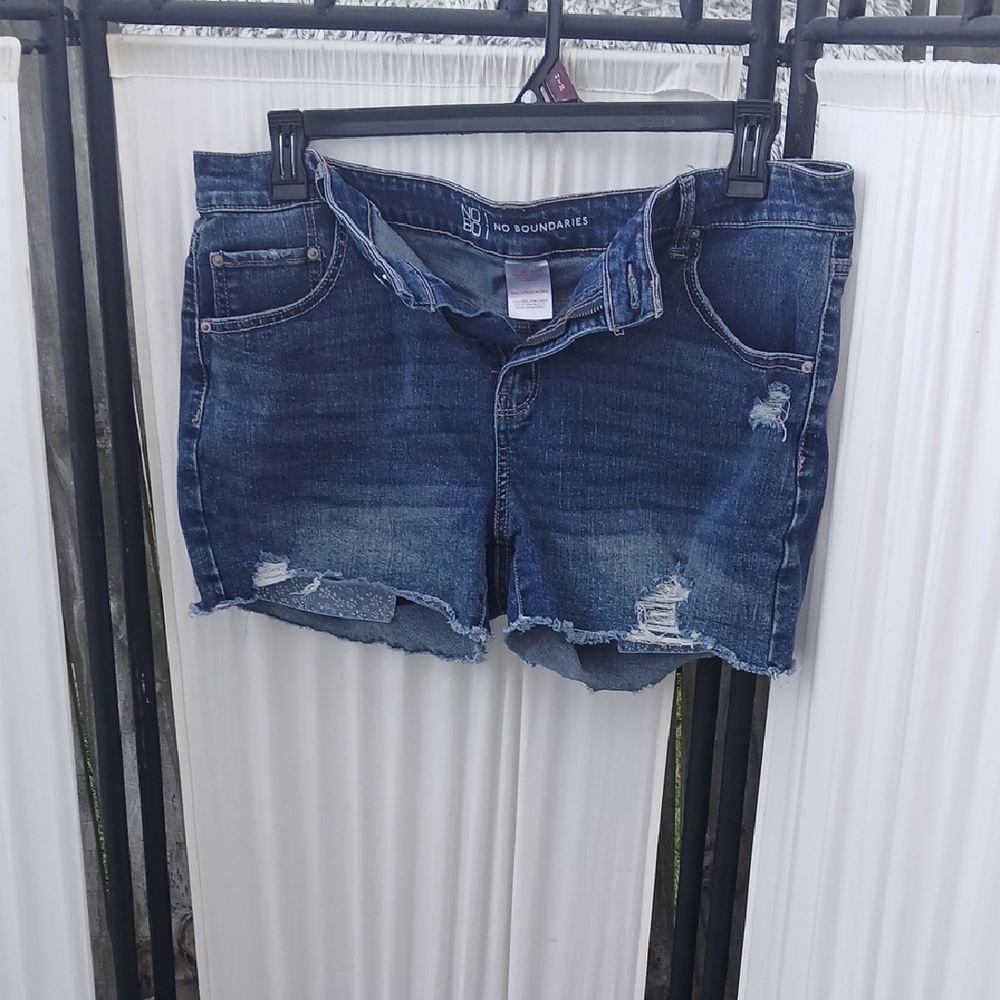 No Boundaries Distressed Dark Blue Jean Shorts